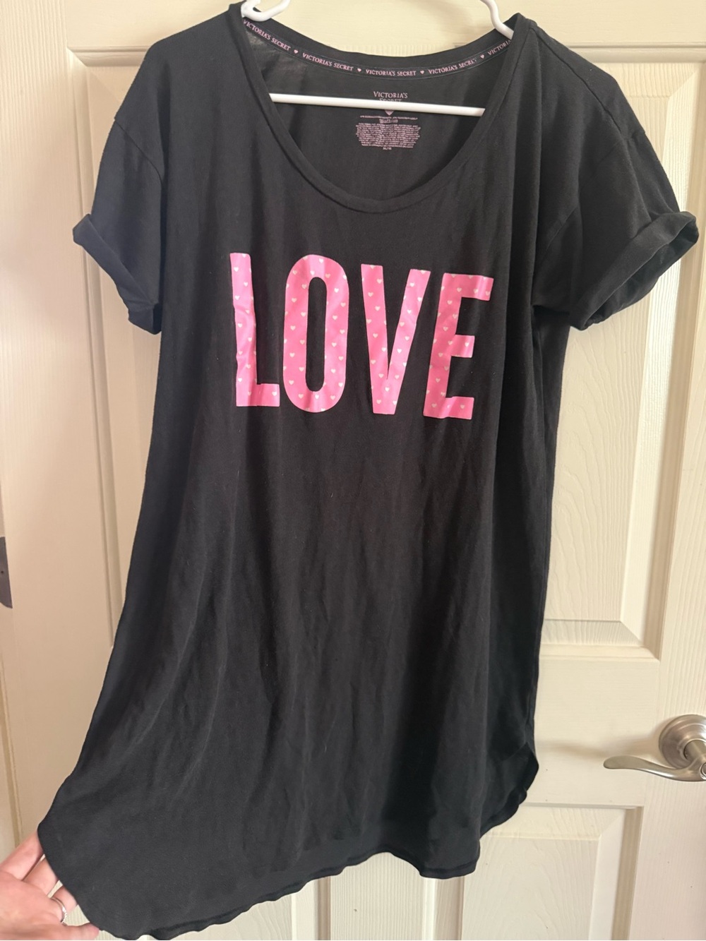 Victoria's Secret Black Chemise with Pink LOVE Graphic